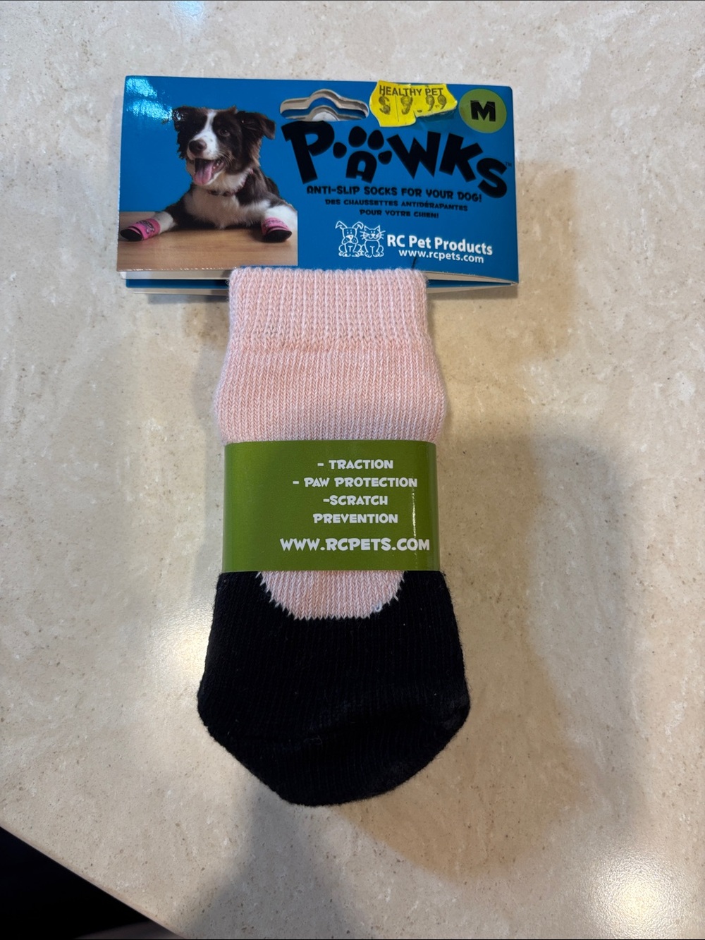 Pink & Black Anti-Slip Dog Socks - Medium
